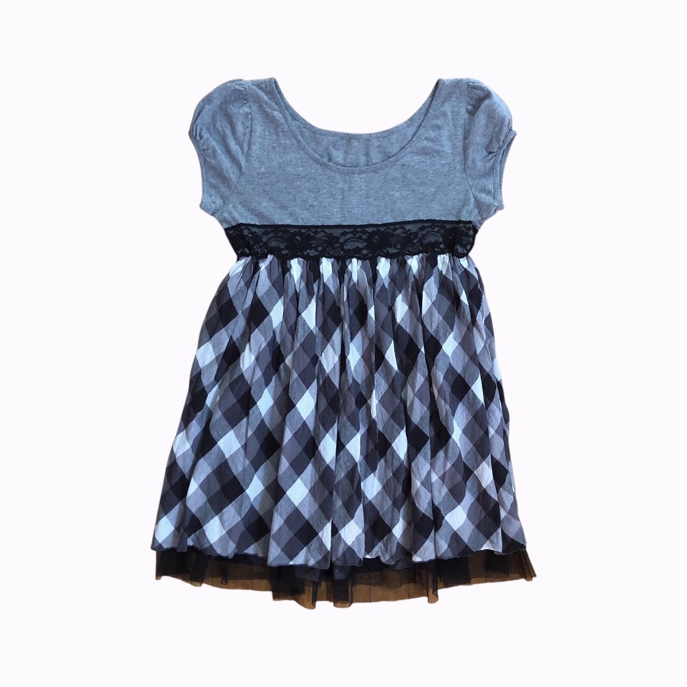Gray and Black Plaid Mini Dress